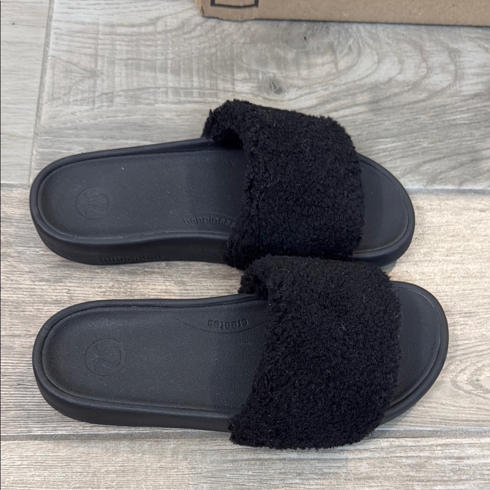Crocs Black Fuzzy Slide Sandals